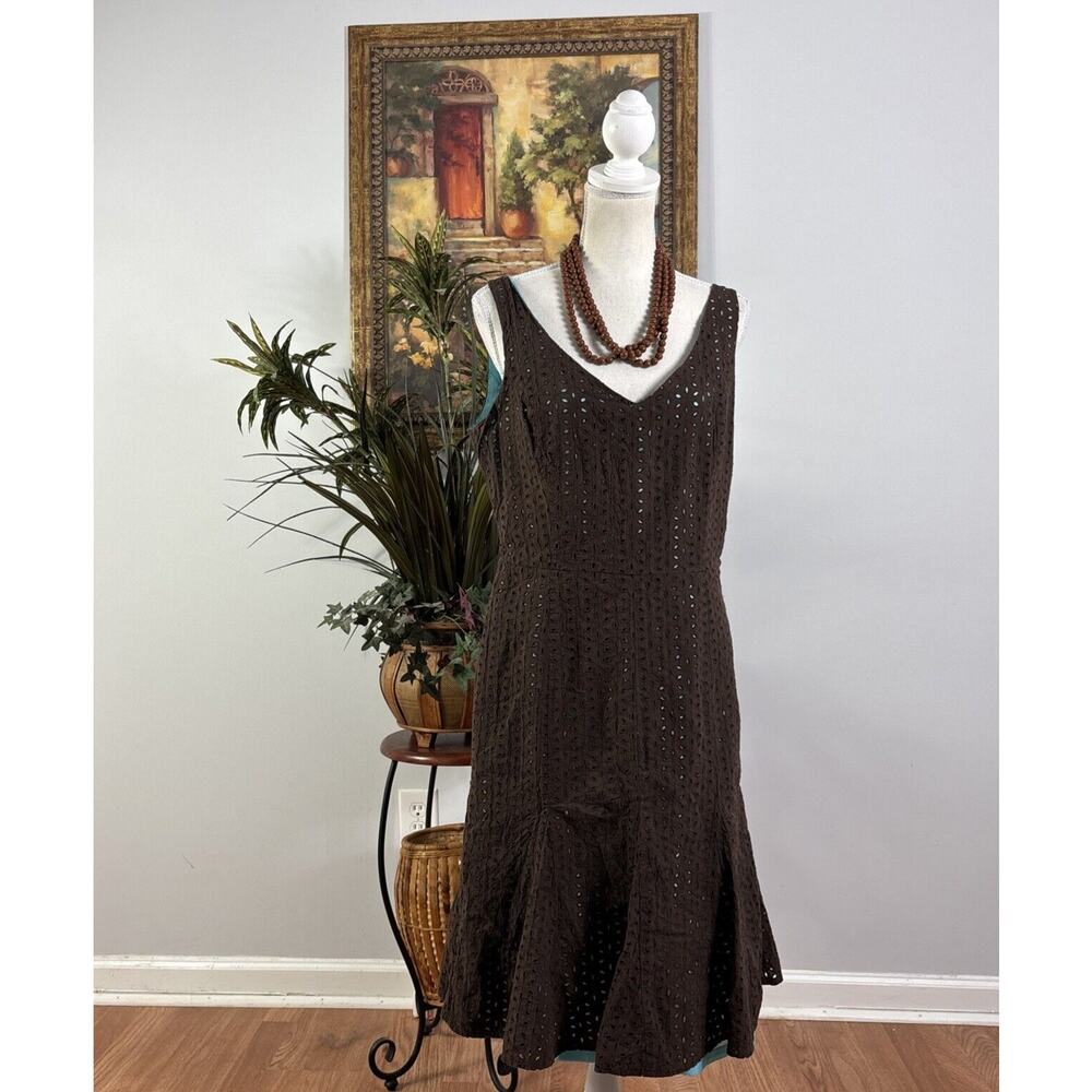 Gabriella Skye New York Dress Womens Size 12 Brown Eyelet Sleeveless Lined
